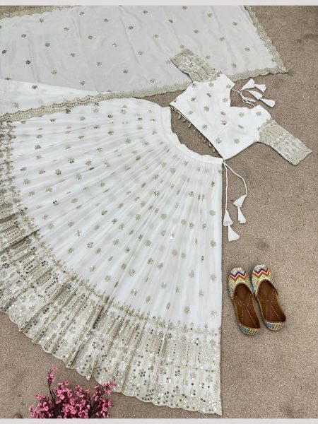 White Color Heavy Embroidery Work Lehenga Choli  Designer Lehenga Choli