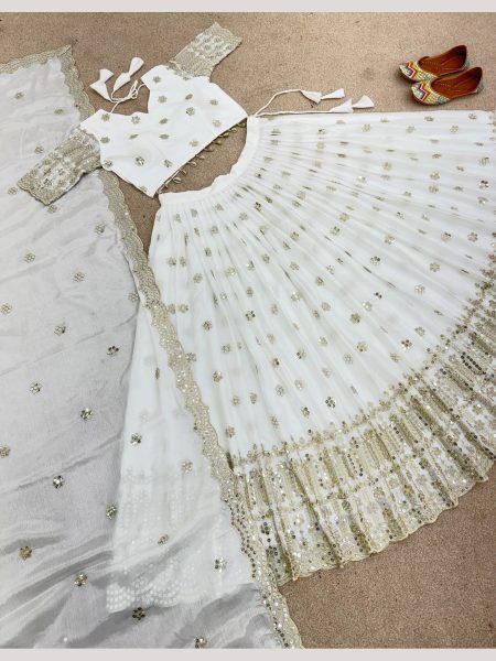 White Color Heavy Embroidery Work Lehenga Choli  Designer Lehenga Choli