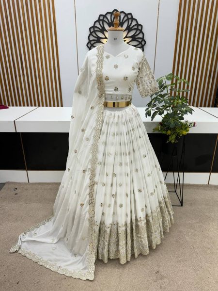 White Color Heavy Embroidery Work Lehenga Choli  Designer Lehenga Choli