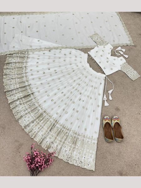 White Color Heavy Embroidery Work Lehenga Choli  Designer Lehenga Choli