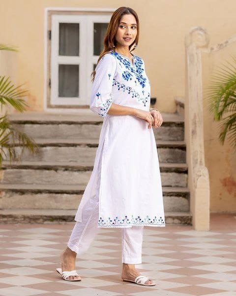 White Color Pure Chanderi Kurti With Bottom  Kurti With Bottom Wholesale