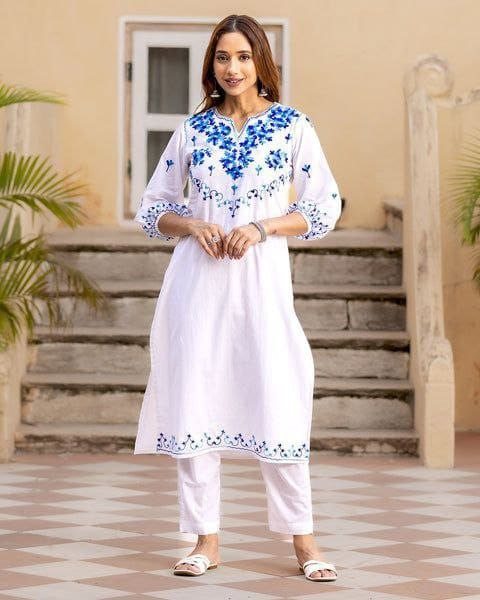 White Color Pure Chanderi Kurti With Bottom  Kurti With Bottom Wholesale