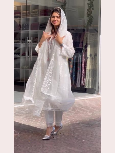 White Color Pure Organza Kurti Pant With Dupatta  3 Piece Kurti Set