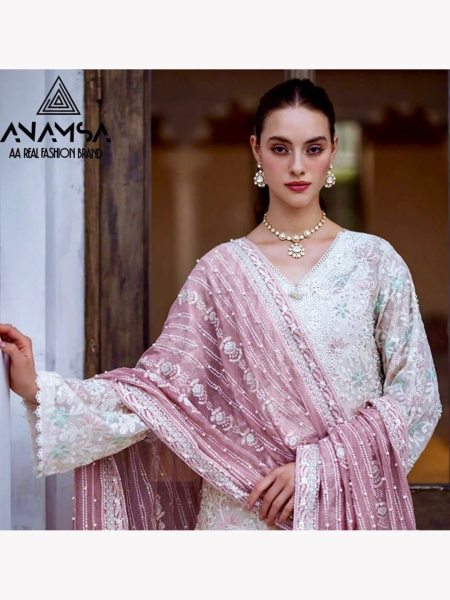 White Color Rayon Cotton With Heavy Embroidered Suits  Embroidery Suits Wholesale