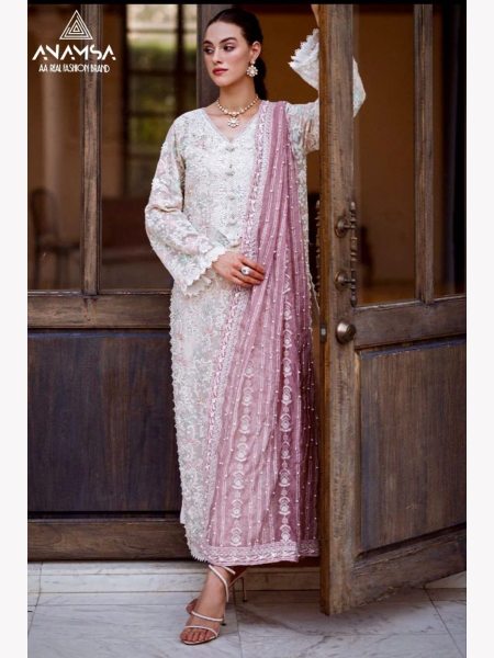 White Color Rayon Cotton With Heavy Embroidered Suits  Embroidery Suits Wholesale