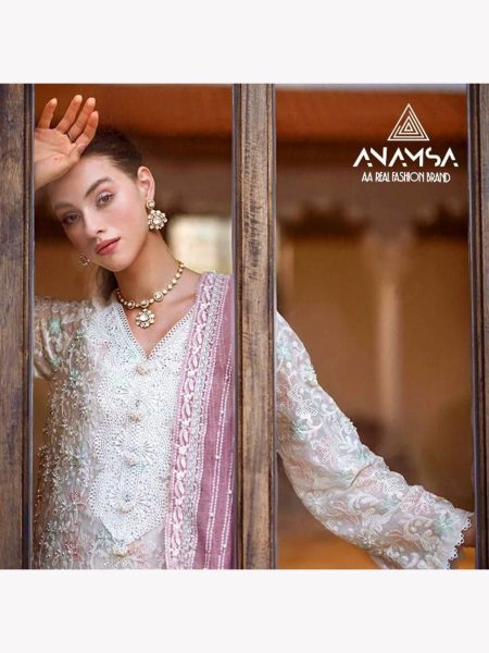 White Color Rayon Cotton With Heavy Embroidered Suits  Embroidery Suits Wholesale