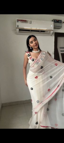 White Color Soft Georgette Heart Shape Design Ready To Wear Saree Ready To Wear Saree 