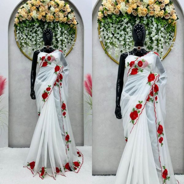 White Color Tibby Silk Ready To Wear Saree Silk Sarees Wholesale