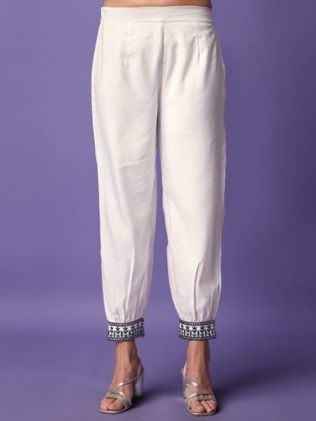 White Color Viscose Rayon Kurti Pant With Dupatta Ready To Wear Collection