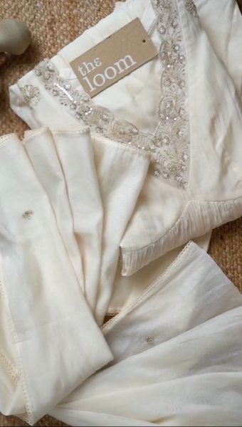 White Faux Georgette Sequence Work Suit 3 Piece Kurti Set