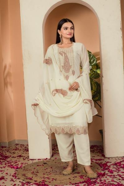 White Fox Georgette Salwar Suit with Thread and Sequence Embroidery for Ladies Ready To Wear Collection