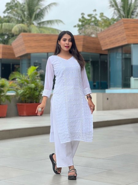 Premium Georgette Chikankari Kurti Designer Ethnic Wear for Women