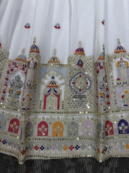 White Georgette Lehenga Choli Heavy Coding Dori   Sequin Work with Lace Dupatta Semi Stitched Wedding Wear for Retailers Designer Lehenga Choli