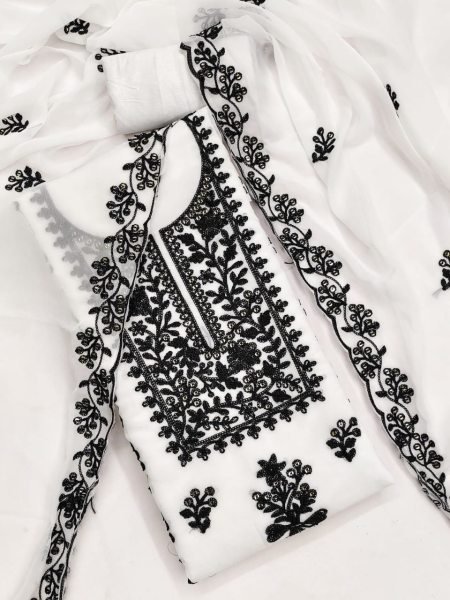 white jorjat embroidered suit set with santoon pant and dupatta Color Set Matching Dress Material Wholesale