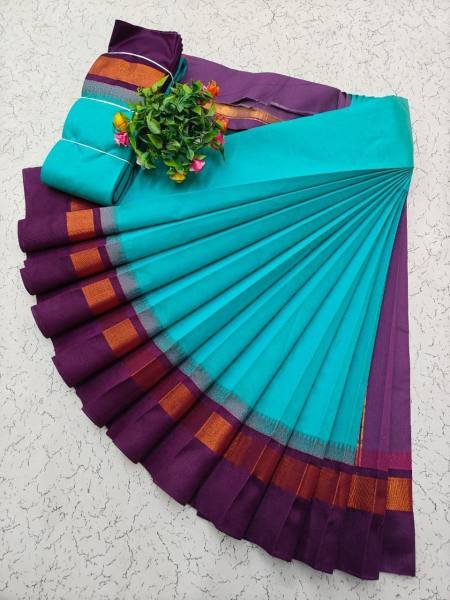 White Kerala Saree with Kottanji Korvai Border   Contrast Blouse At Wholesale Rates Cotton Sarees Wholesale