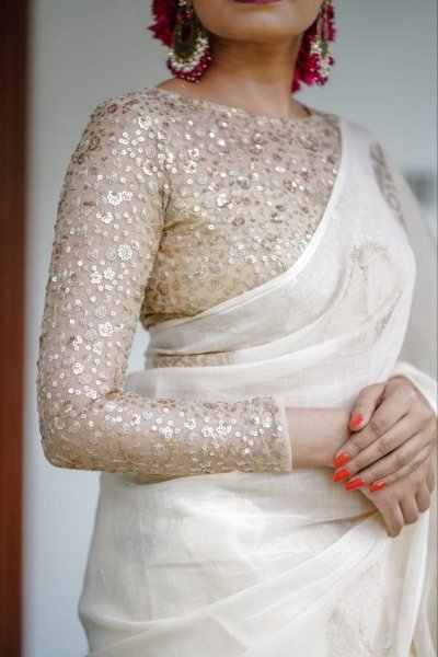 White linen Saree with woven zari jacq design Blouse Linen Sarees Wholesale