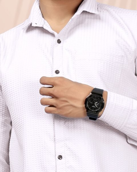 White Popcorn Texture Shirt for Men Smart Casual Look Mens Shirt