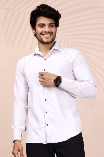 White Popcorn Texture Shirt for Men Smart Casual Look Mens Shirt