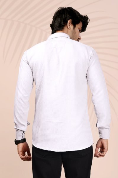 White Popcorn Texture Shirt for Men Smart Casual Look Mens Shirt