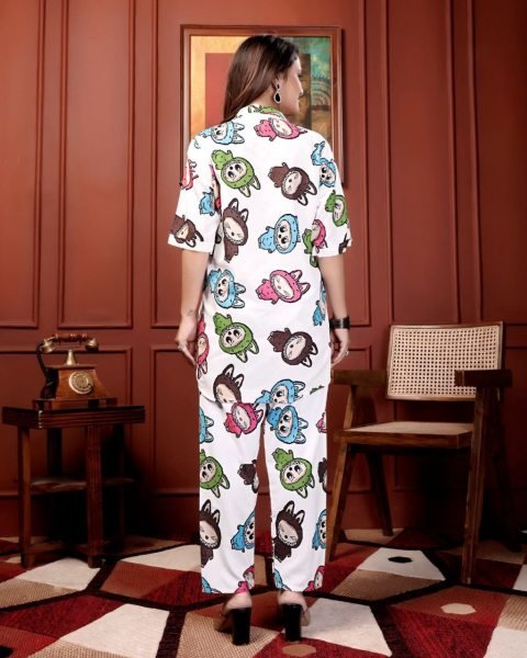 White Rayon Digital Print Nightwear Cord Set Soft and Stylish Look Night Suit Wholesale