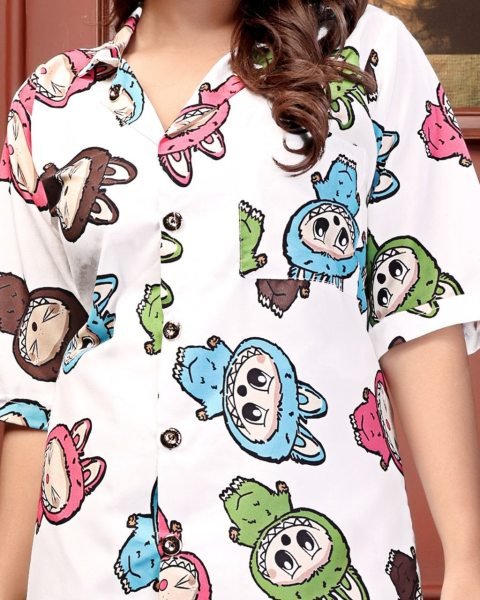 White Rayon Digital Print Nightwear Cord Set Soft and Stylish Look Night Suit Wholesale