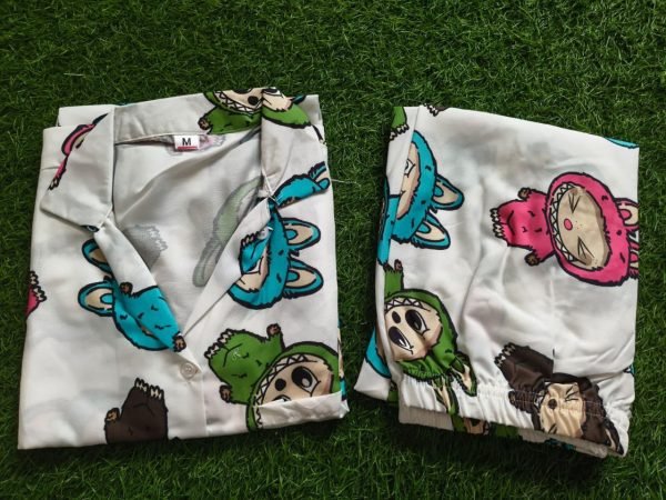 White Rayon Digital Print Nightwear Cord Set Soft and Stylish Look Night Suit Wholesale