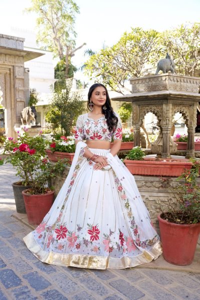 White Wonder Wedding Lehenga Set with Sequins & Thread Embroidery Designer Lehenga Choli