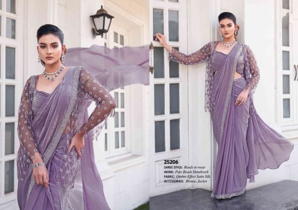 Wholesale Couture Satin Silk Ombre Saree with Intricate Beadwork   Designer Jacket for Special Events Designer Wedding Sarees Wholesale