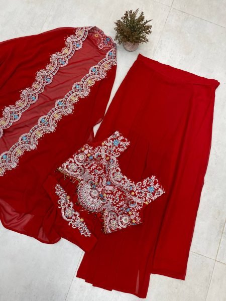 Wholesale Georgette Ensemble Set 3 Piece Designer Wear with Sequins   Diamond Work Ready To Wear Collection