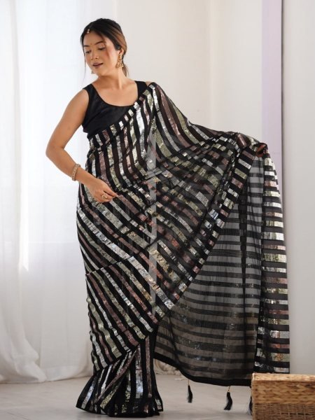 Wholesale Georgette Sarees with Multicolor Sequin & Embroidery Surat-Based Manufacturer  