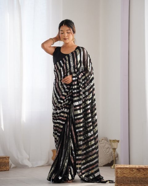 Wholesale Georgette Sarees with Multicolor Sequin & Embroidery Surat-Based Manufacturer  Georgette Sarees Wholesale