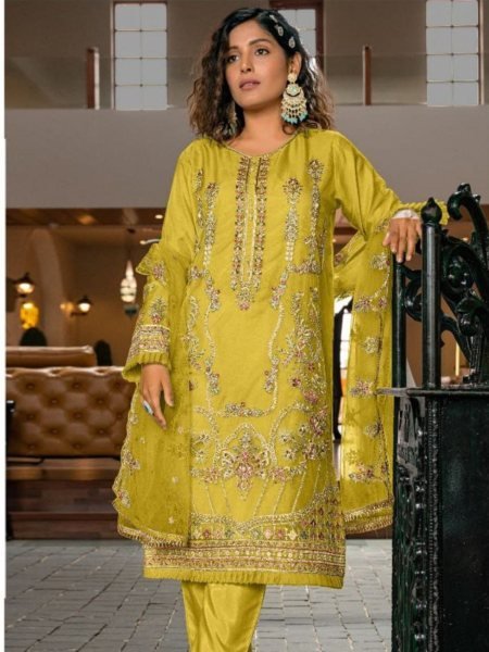 Wholesale Pakistani Salwar Suit Organza Fabric with Heavy Embroidery Khatli Detailing Best Price 