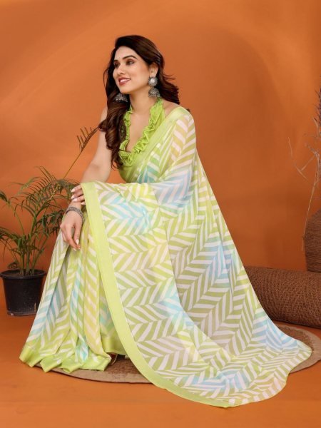 Wholesale Printed Satin Patta Sarees Elegant Lightweight Fabric with Matching Running Blouse Manufacturer Direct Deal Printed Cotton Sarees Wholesale