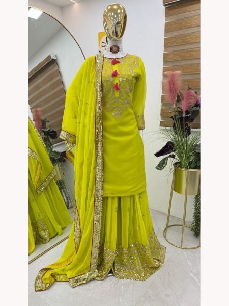 Wholesale Rate Fully Stitched Fox Georgette with  Sequence Embroidery Palazzo Suits  Ready To Wear Collection