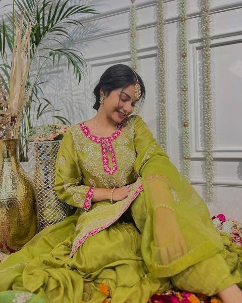 Wholesale Rate  Heavy Embroidered Chinon Silk Gharara Set Fully Stitched   Ready to Wear collection by royal export  Ready To Wear Collection