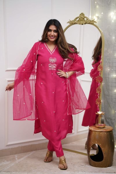 Wholesale Ready Viscose Chanderi Kurti Organza Dupatta Set Perfect for Resellers  Straight Cut Long Kurtis
