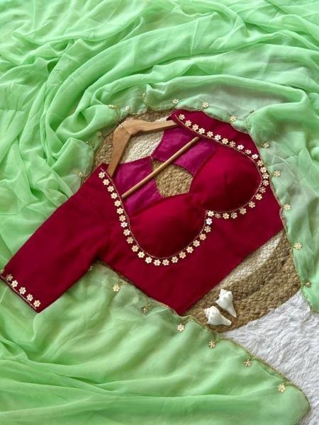 Wholesale Sabyasachi Inspired Faux Georgette Saree with Hand Khatali and Cutdana Work Blous Georgette Sarees Wholesale