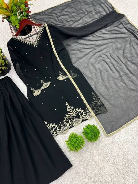 Wholesale Wedding   Festive Suit Sets Faux Georgette Sharara with Pearl Work  Clothing Exporter Plus Size Kurti / Gown