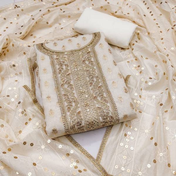Wholesale White Chanderi Jacquard Dress Material Suit With  Sequined Chanderi Dupatta Color Set Matching Dress Material Wholesale