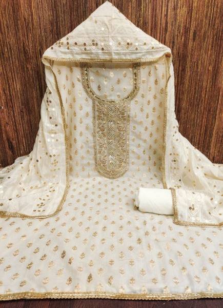 Wholesale White Chanderi Jacquard Dress Material Suit With  Sequined Chanderi Dupatta Color Set Matching Dress Material Wholesale