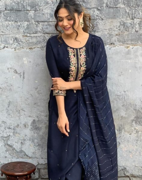 Wholsale Collection Women Beautiful Embroidered Kurti With Pant And Dupatta Set 