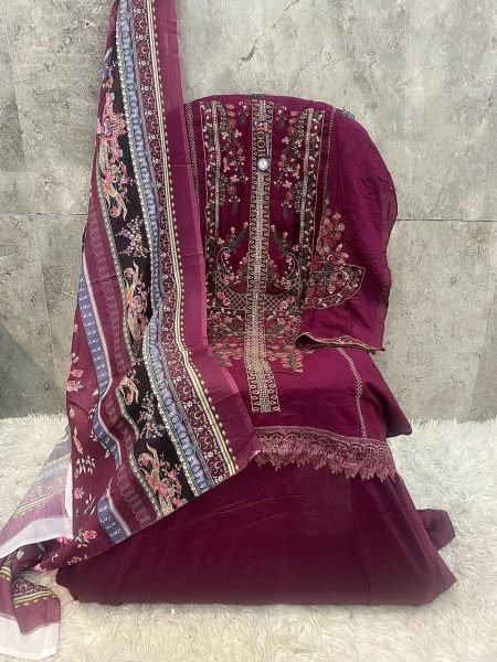 Wine Color Heavy Rayon Pakistani Suit with Designer Dupatta Hoor Tex H-377 D Pakistani Suits Wholesale