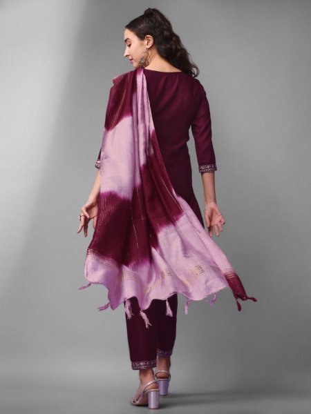 Wine Color Viscose Rayon Sequence Kurti Set  Ready To Wear Collection