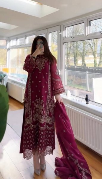 Wine Elite Faux Georgette Suit with Heavy Embroidery Perfect for Wedding Guests  Ready To Wear Collection