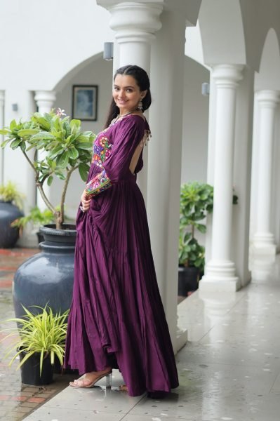 Wine Kutchi Embroidered Rayon Gown Navratri Special Festival Collection Navratri Collection