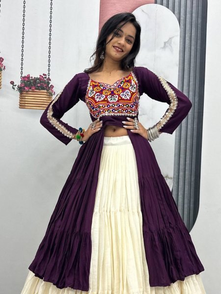 Stylish Cotton Flared Lehenga Choli with Gamthi Mirror Embroidery Fully Stitched Set for Dandiya 2025  Lehenga
