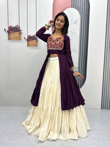 Stylish Cotton Flared Lehenga Choli with Gamthi Mirror Embroidery Fully Stitched Set for Dandiya 2025 Navratri Lehnega Choli