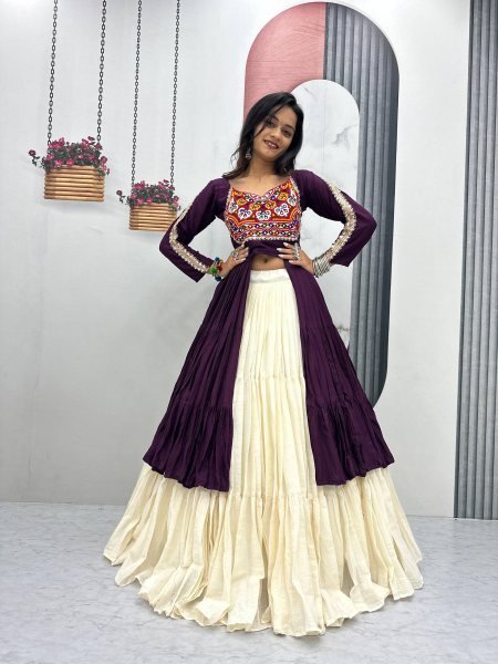 Stylish Cotton Flared Lehenga Choli with Gamthi Mirror Embroidery Fully Stitched Set for Dandiya 2025 Navratri Lehnega Choli