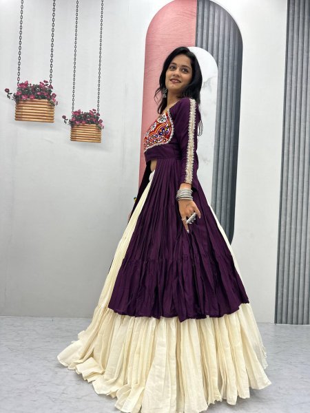 Stylish Cotton Flared Lehenga Choli with Gamthi Mirror Embroidery Fully Stitched Set for Dandiya 2025 Navratri Lehnega Choli