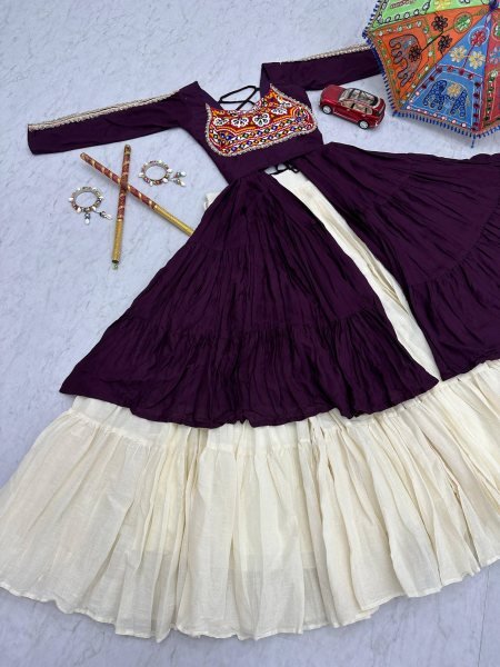 Stylish Cotton Flared Lehenga Choli with Gamthi Mirror Embroidery Fully Stitched Set for Dandiya 2025 Navratri Lehnega Choli